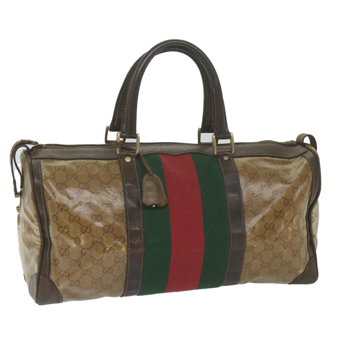 GUCCI GG Crystal Web Sherry Line Boston Bag Brown Red Green 59337