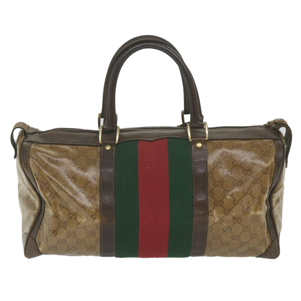 GUCCI GG Crystal Web Sherry Line Boston Bag Brown Red Green 59337