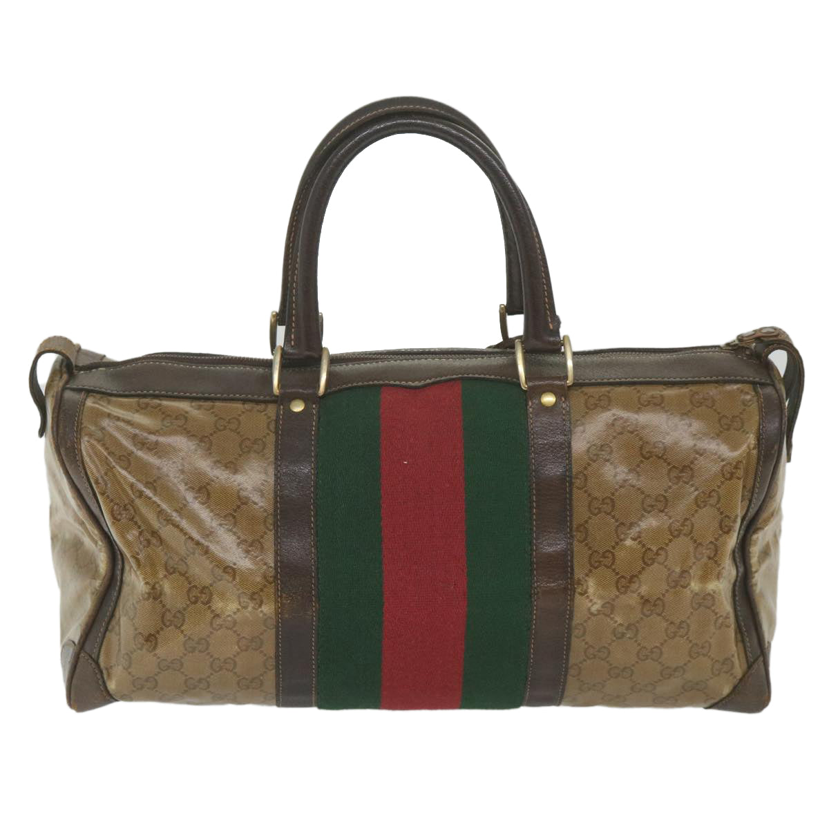 GUCCI GG Crystal Web Sherry Line Boston Bag Brown Red Green 59337
