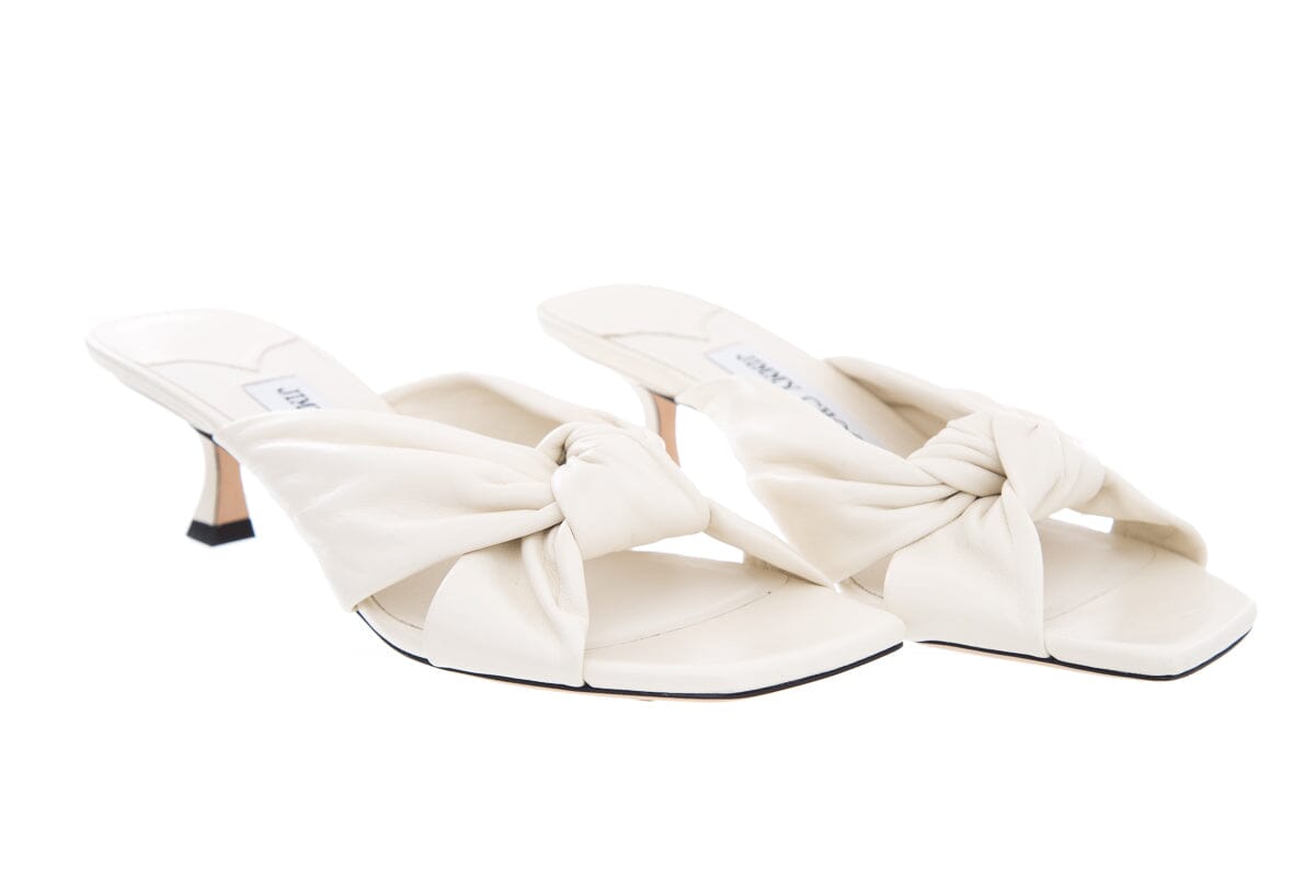 Jimmy Choo Ivory Leather Twist Knot Open Toe Sandals SZ 37