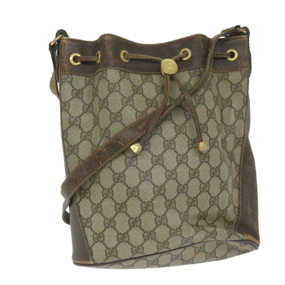 GUCCI GG Supreme Web Sherry Line Shoulder Bag Beige Red 164 02 034 59463