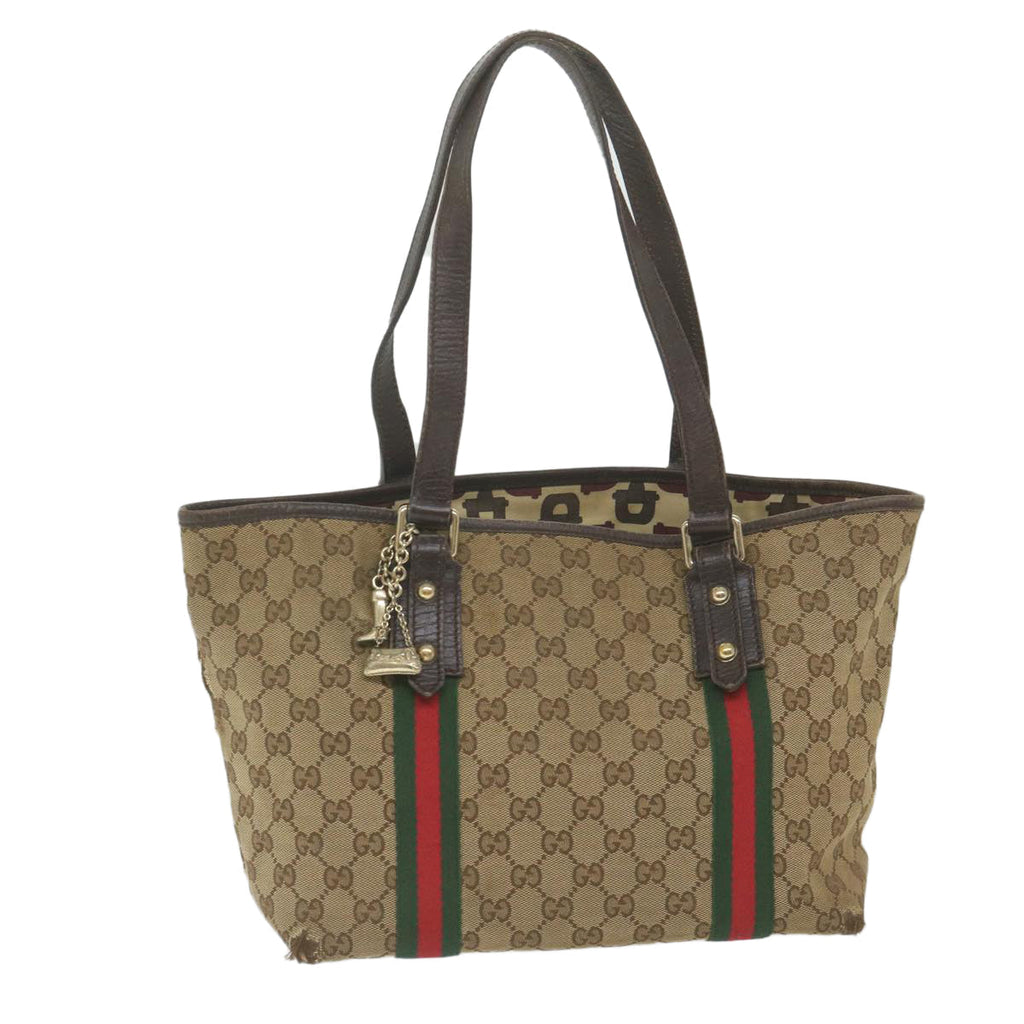 GUCCI GG Canvas Web Sherry Line Tote Bag Beige Red Green 137396 59566