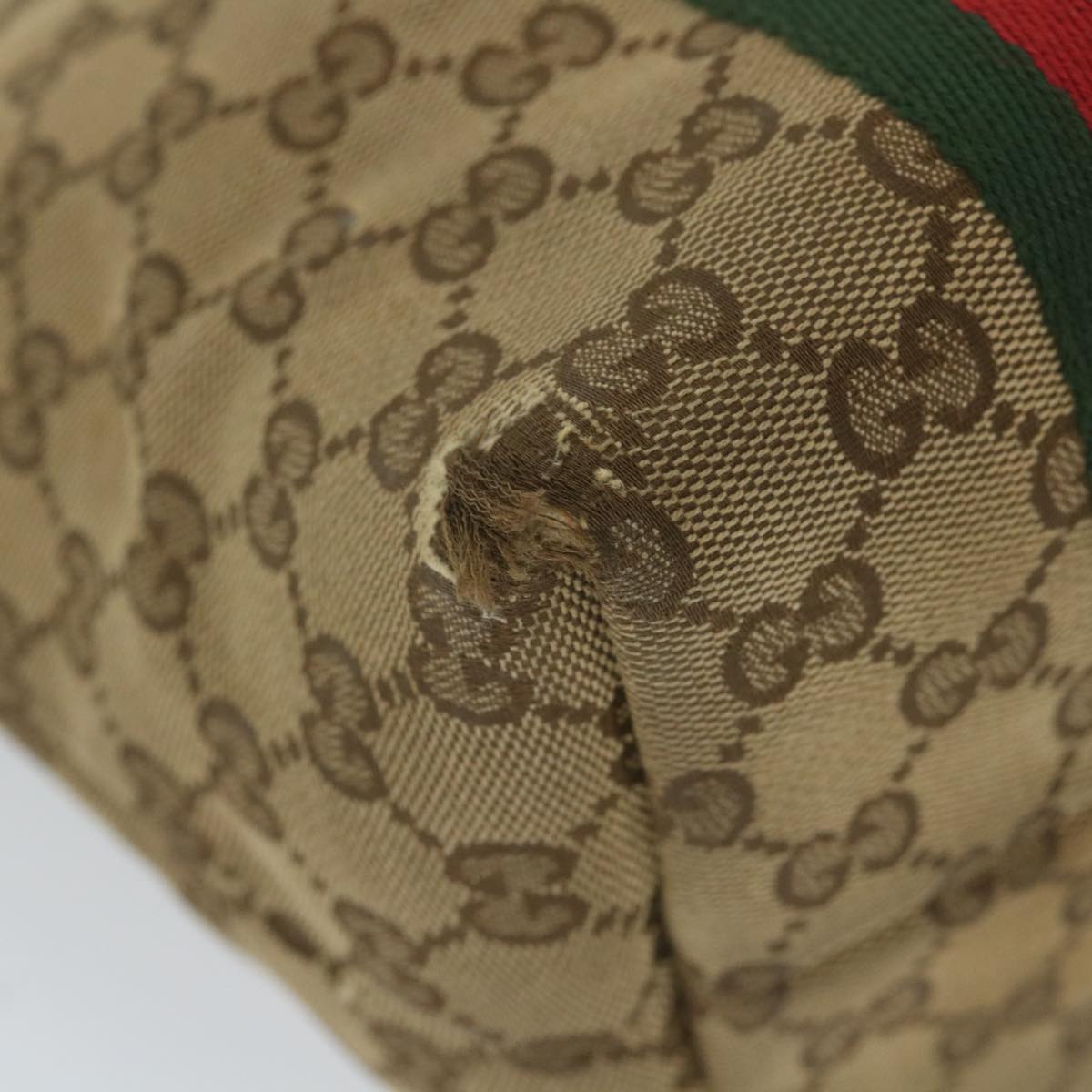 GUCCI GG Canvas Web Sherry Line Tote Bag Beige Red Green 137396 59566