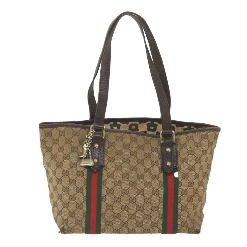 GUCCI GG Canvas Web Sherry Line Tote Bag Beige Red Green 137396 59566