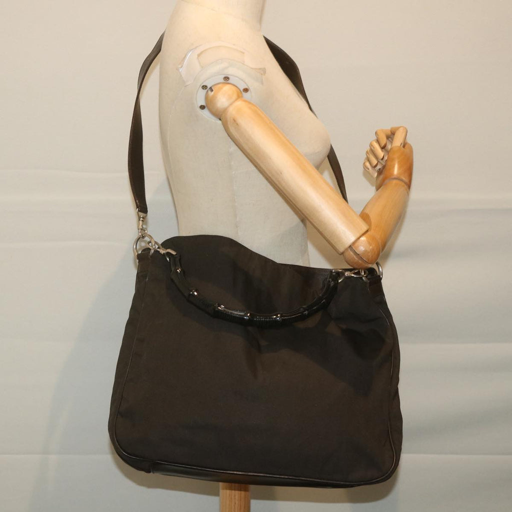 GUCCI Bamboo Shoulder Bag Nylon 2way Black 001 1577 3444 59567