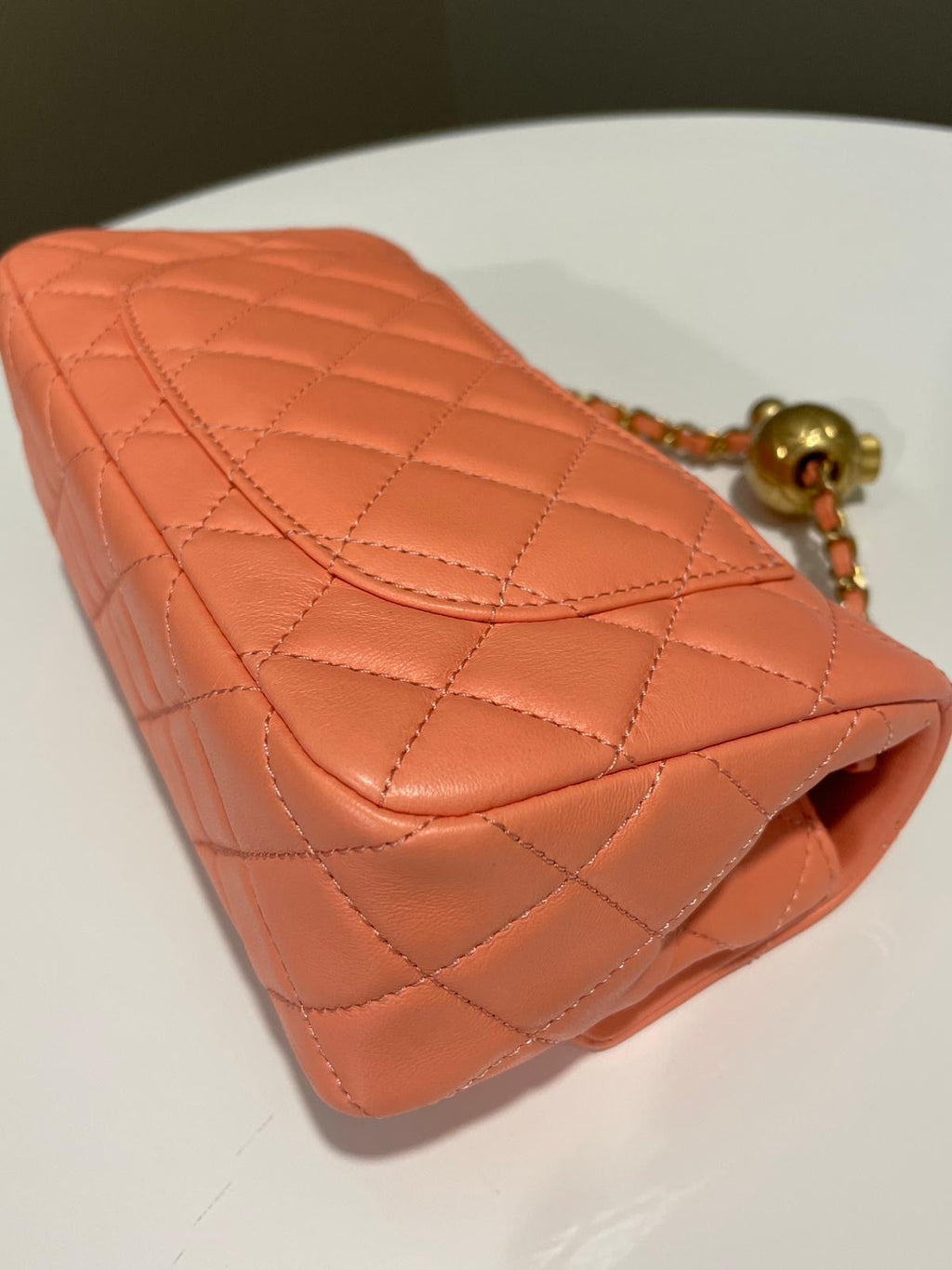 Chanel Pearl Crush Quilted Mini Rectangular Salmon Pink Lambskin