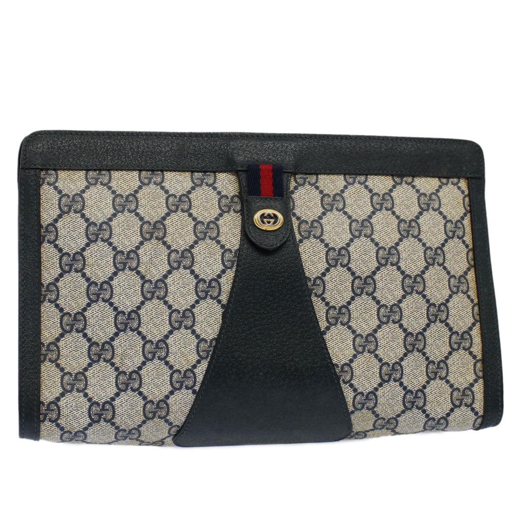 GUCCI GG Supreme Sherry Line Clutch Bag Red Navy Gray 156 01 033 59620