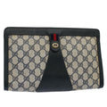 GUCCI GG Supreme Sherry Line Clutch Bag Red Navy Gray 156 01 033 59620