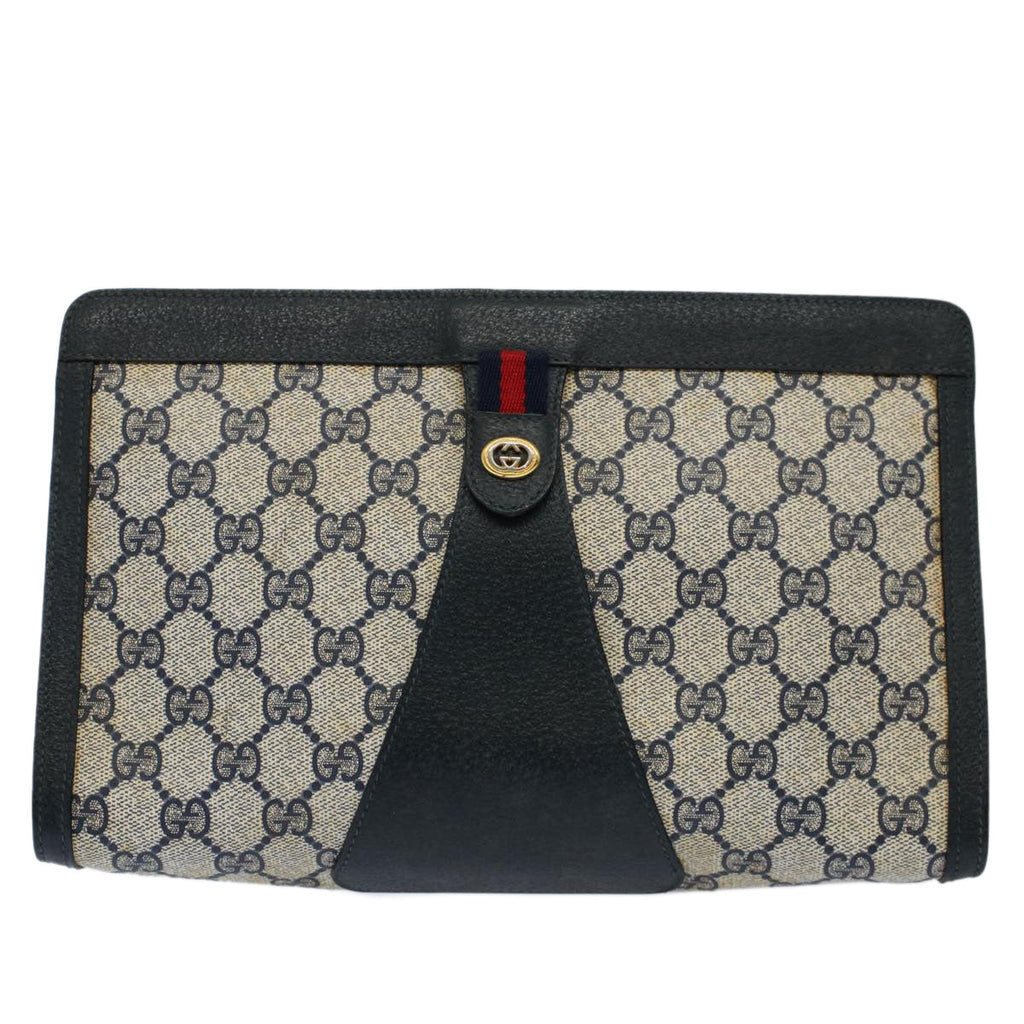 GUCCI GG Supreme Sherry Line Clutch Bag Red Navy Gray 156 01 033 59620