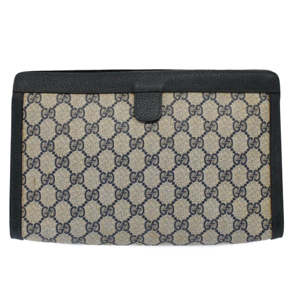 GUCCI GG Supreme Sherry Line Clutch Bag Red Navy Gray 156 01 033 59620