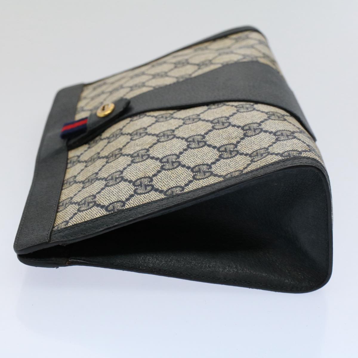 GUCCI GG Supreme Sherry Line Clutch Bag Red Navy Gray 156 01 033 59620