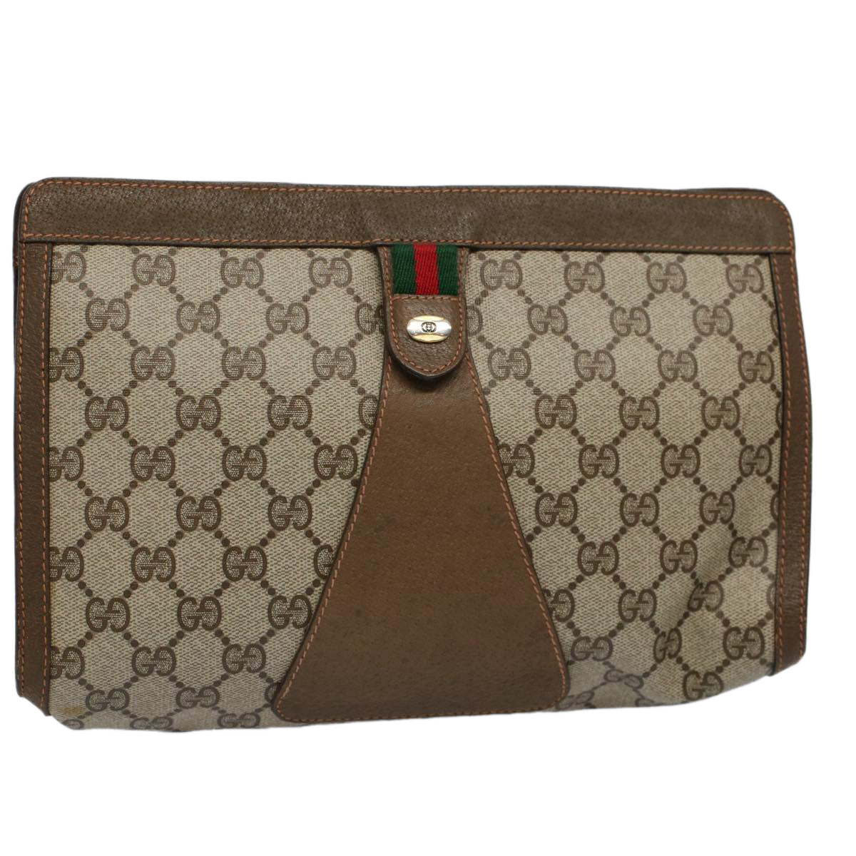 GUCCI GG Supreme Web Sherry Line Clutch Bag Beige Red Green 89 01 033 59621