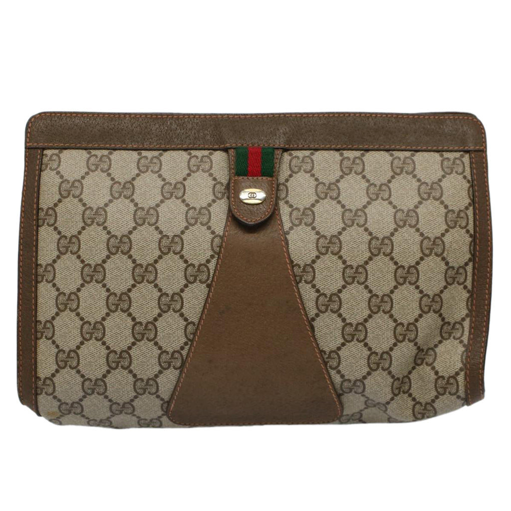 GUCCI GG Supreme Web Sherry Line Clutch Bag Beige Red Green 89 01 033 59621