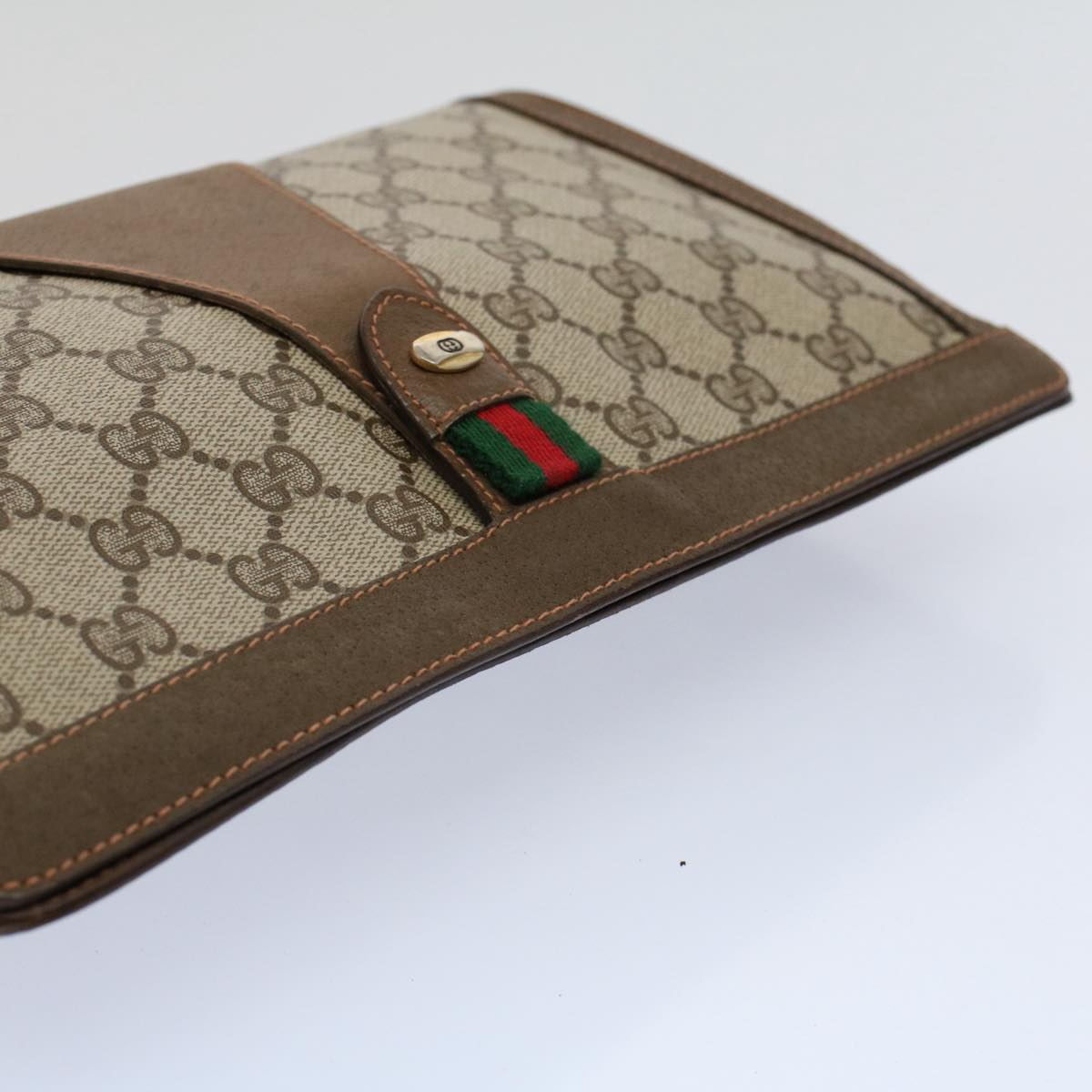 GUCCI GG Supreme Web Sherry Line Clutch Bag Beige Red Green 89 01 033 59621