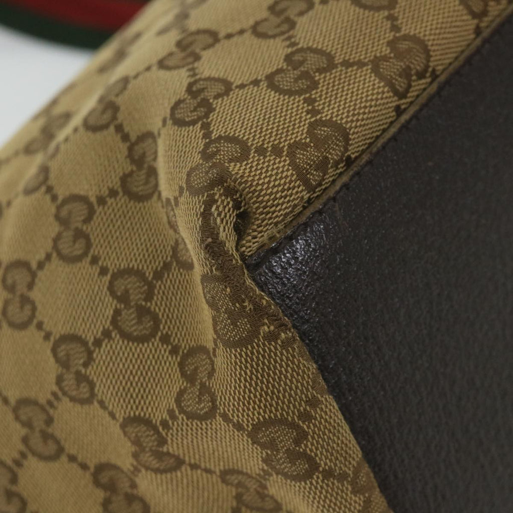 GUCCI GG Canvas Web Sherry Line Tote Bag Beige Red Green 131230 59707
