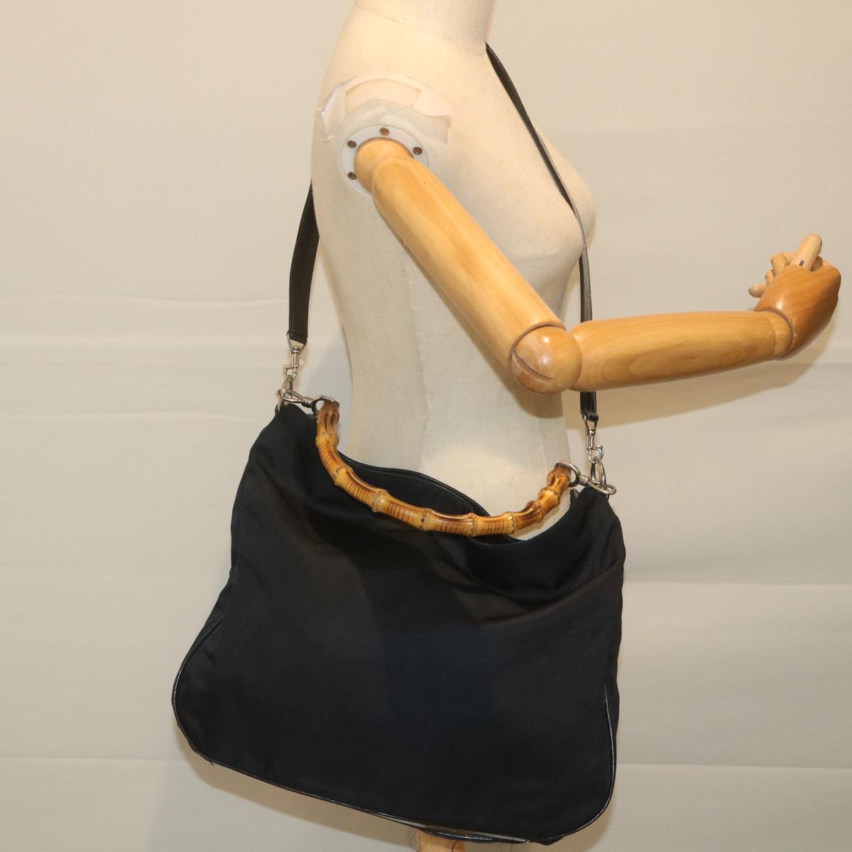GUCCI Bamboo Shoulder Bag Nylon 2way Black 001 1705 1577 59710