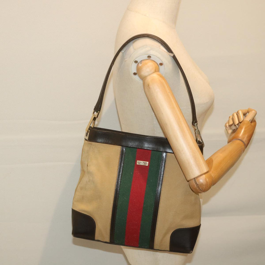 GUCCI Web Sherry Line Shoulder Bag Canvas Beige Red 001 4231 1705 59714