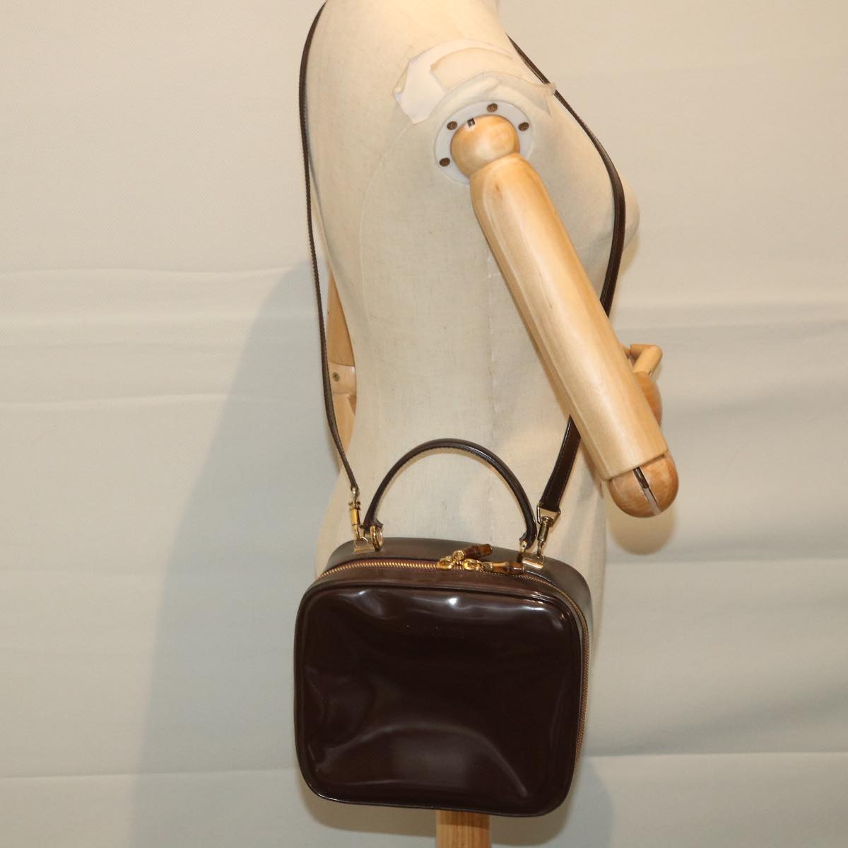 GUCCI Hand Bag Enamel 2way Brown 001 270 0323 59717