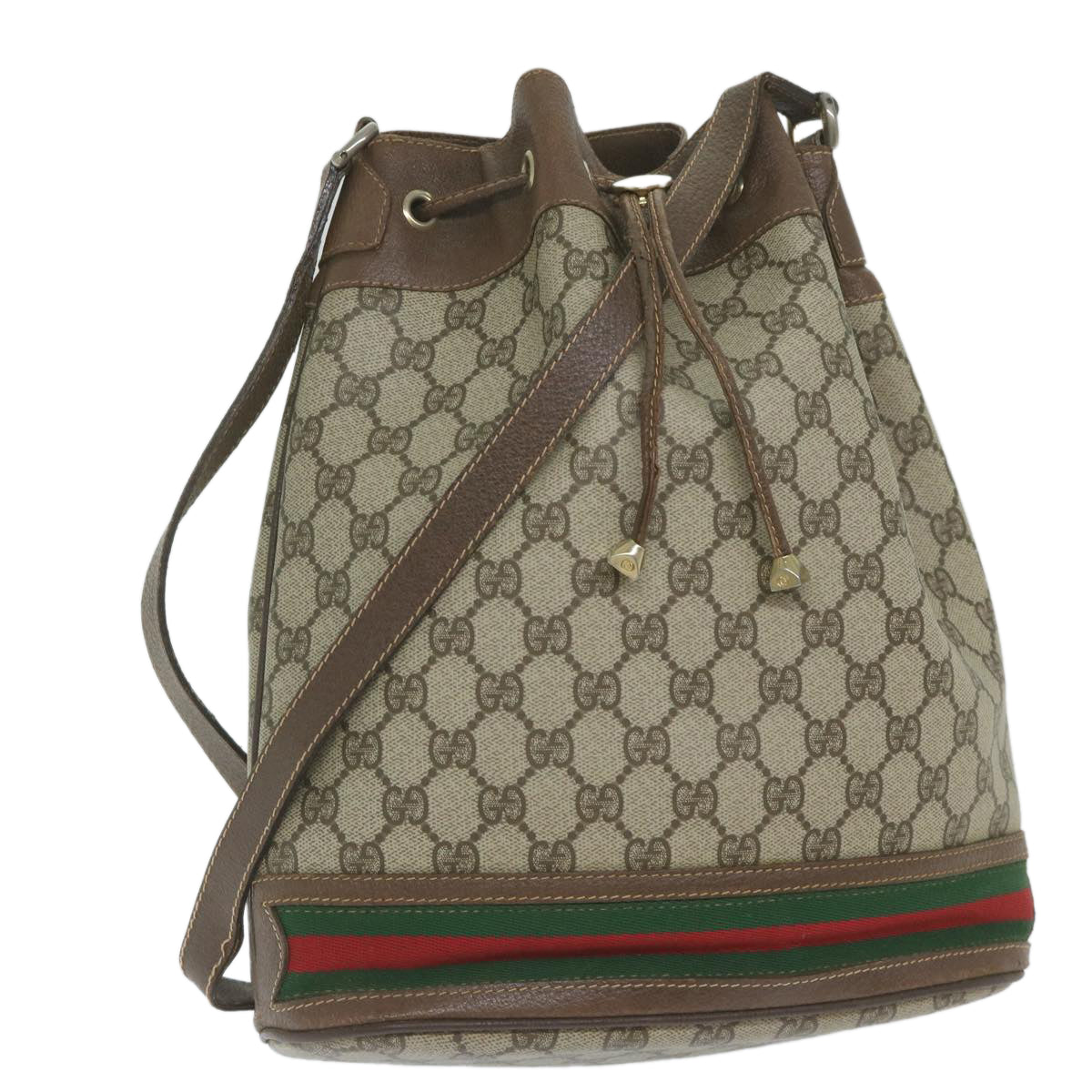 GUCCI GG Canvas Web Sherry Line Shoulder Bag PVC Beige Green Red 59737