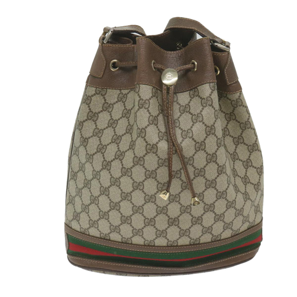 GUCCI GG Canvas Web Sherry Line Shoulder Bag PVC Beige Green Red 59737