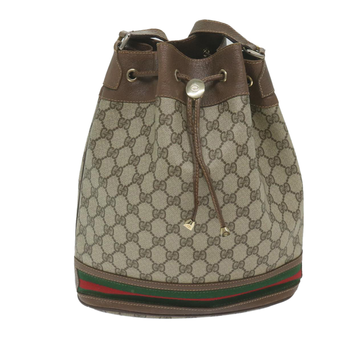 GUCCI GG Canvas Web Sherry Line Shoulder Bag PVC Beige Green Red 59737