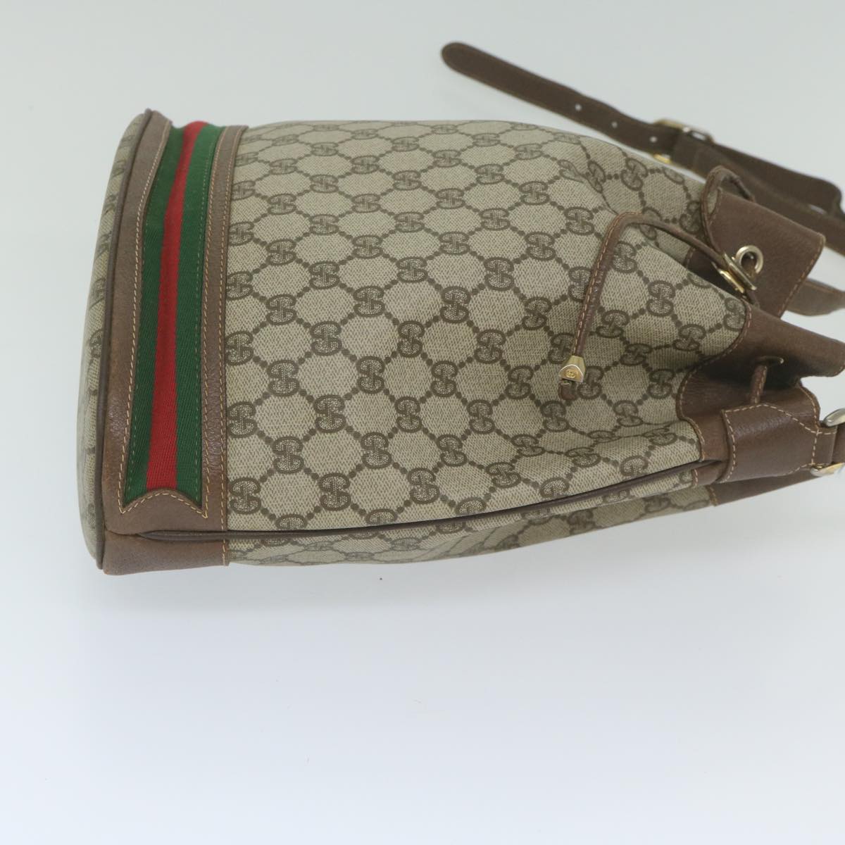 GUCCI GG Canvas Web Sherry Line Shoulder Bag PVC Beige Green Red 59737