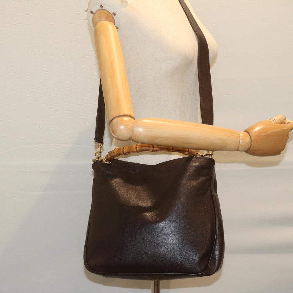 GUCCI Bamboo Shoulder Bag Leather 2way Brown 59744