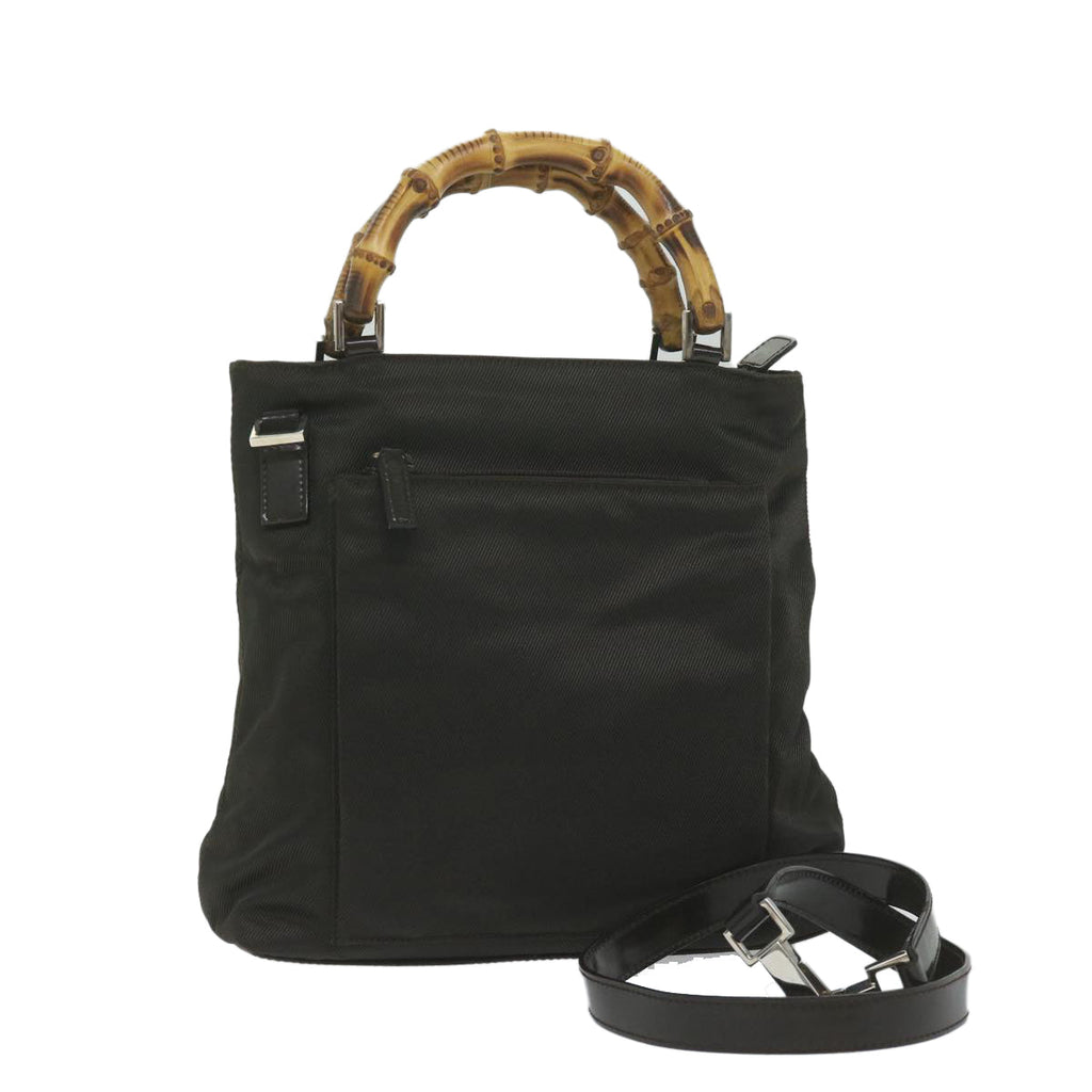 GUCCI Bamboo Hand Bag Nylon 2way Brown 59747