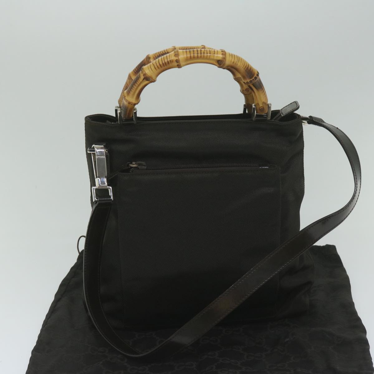GUCCI Bamboo Hand Bag Nylon 2way Brown 59747