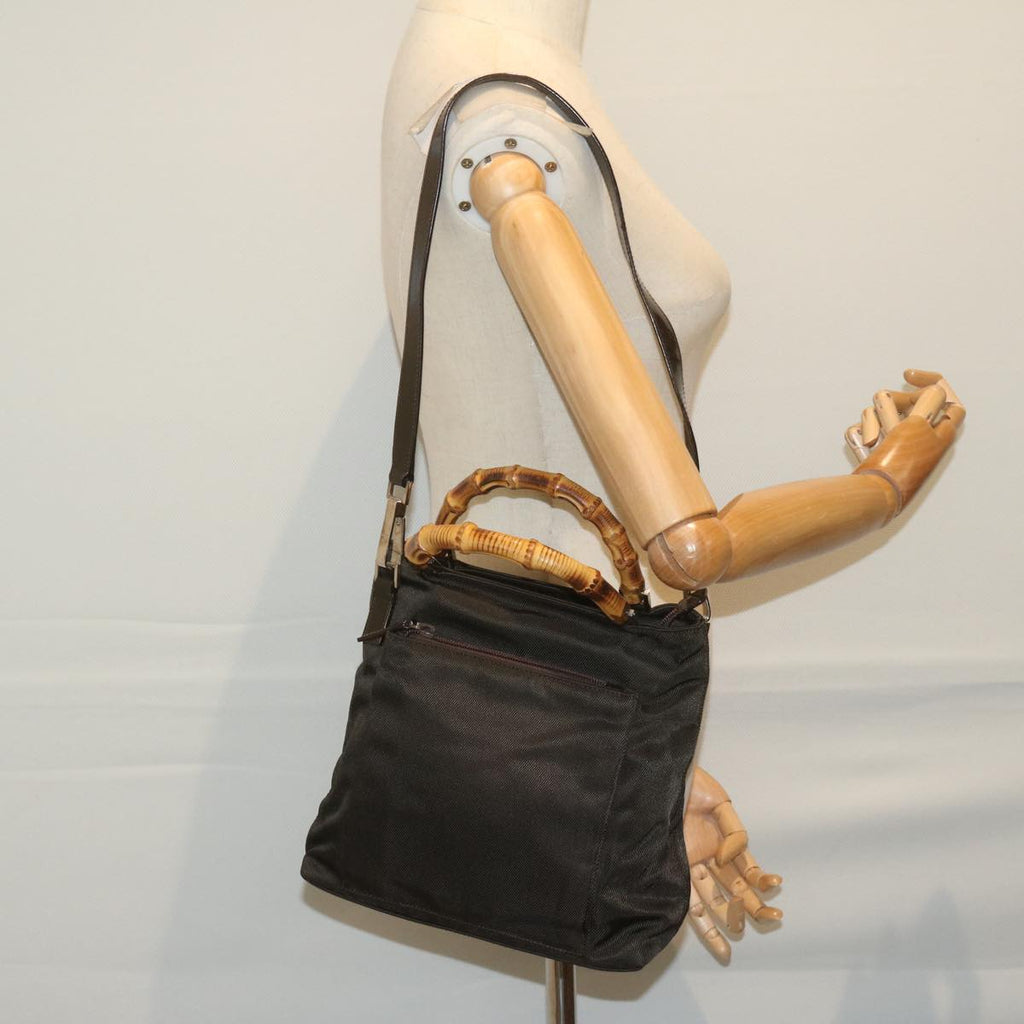 GUCCI Bamboo Hand Bag Nylon 2way Brown 59747