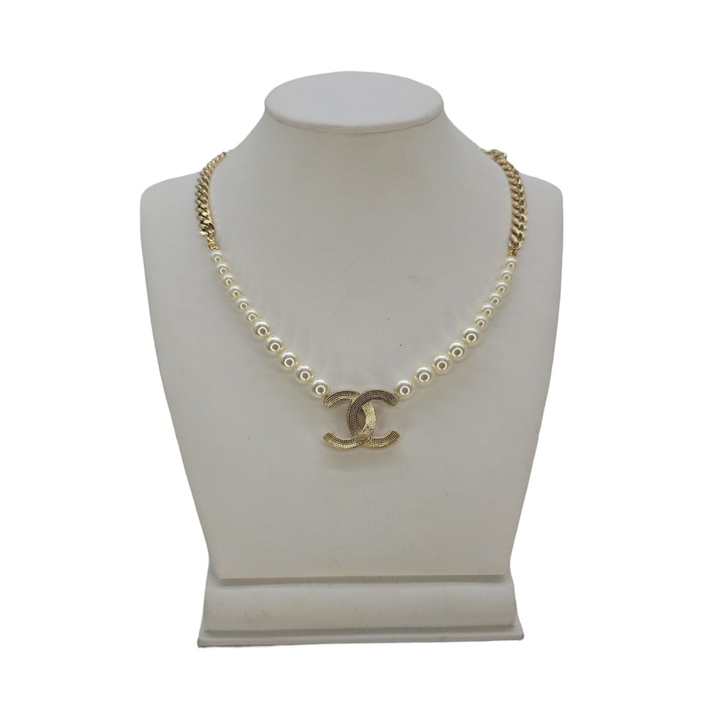 Chanel Faux Pearl and Crystal Baguette CC Necklace