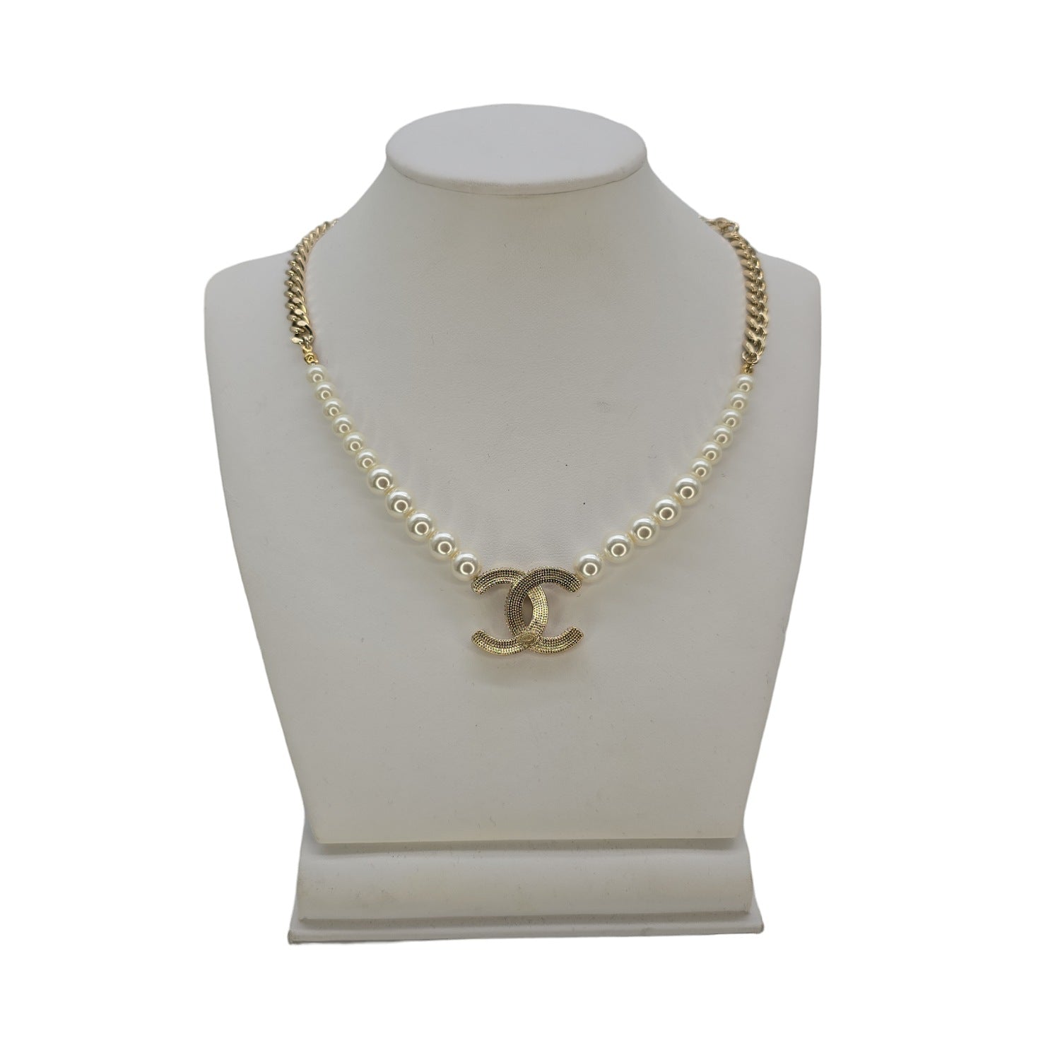 Chanel Faux Pearl and Crystal Baguette CC Necklace