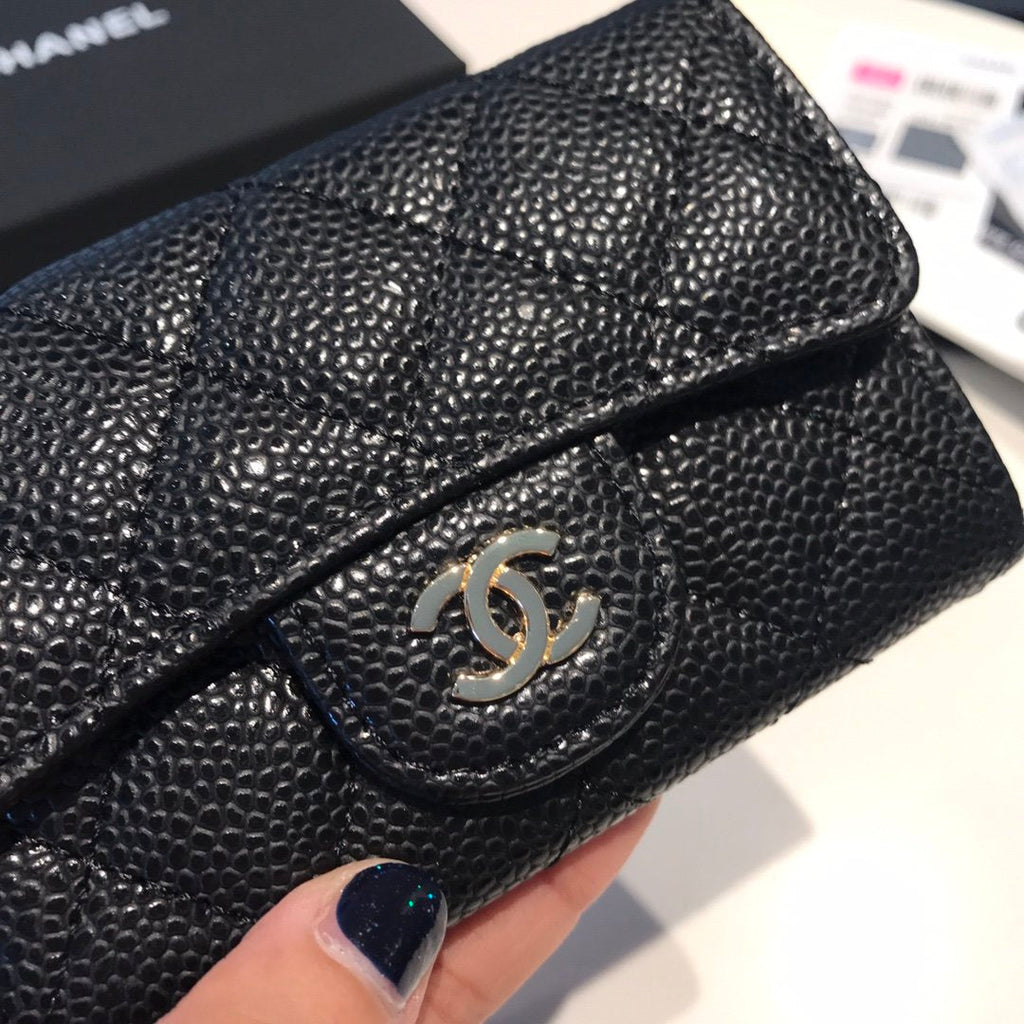 CHL Classic Card Holder Gold Toned Hardware Black For Women, Women’s Wallet 4.5in/11.5cm