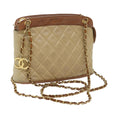 CHANEL Matelasse Chain Shoulder Bag Lamb Skin Beige CC 59907A