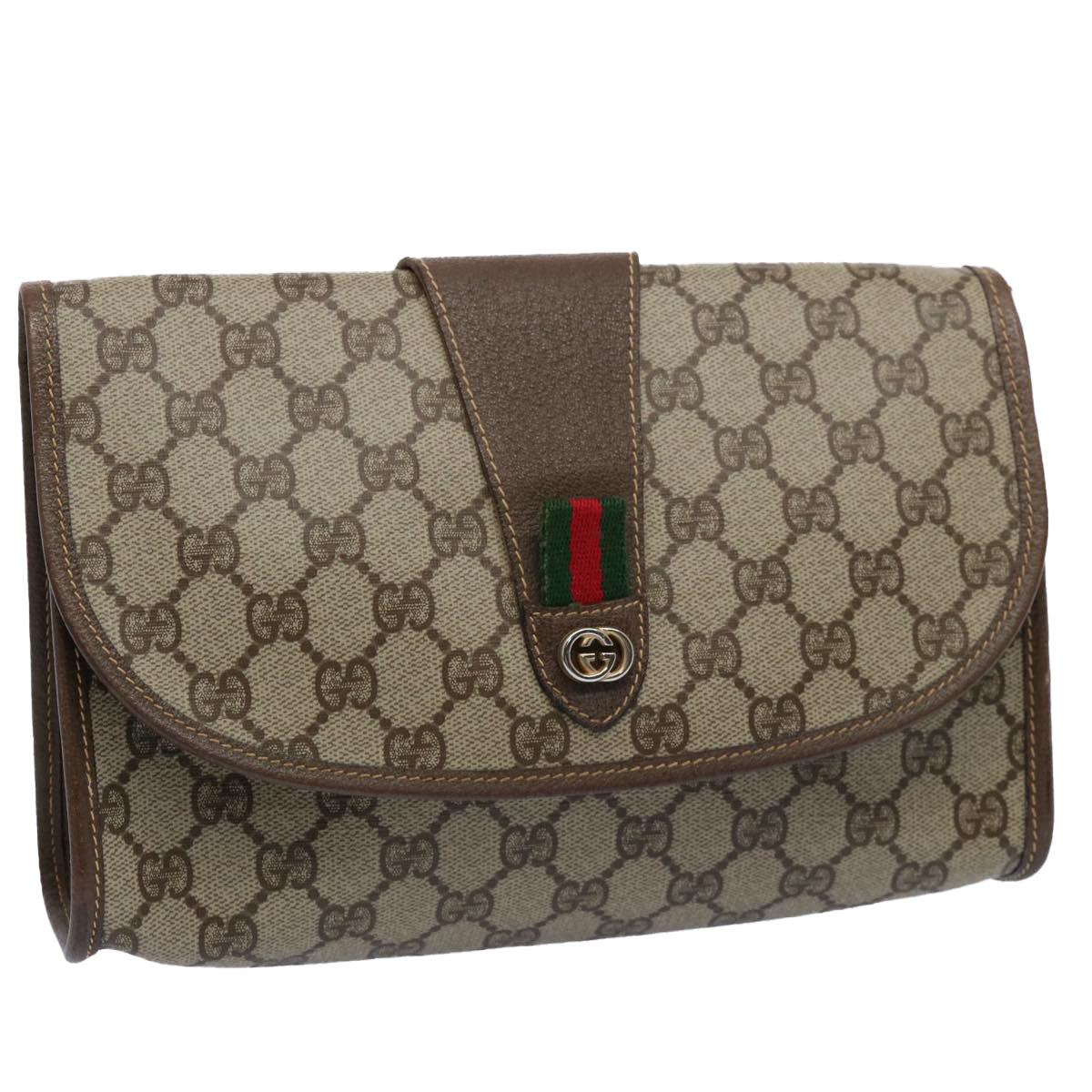 GUCCI GG Canvas Web Sherry Line Clutch Bag PVC Beige Green Red 59919