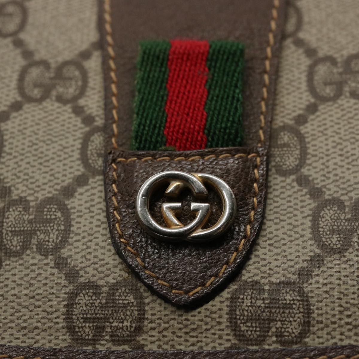 GUCCI GG Canvas Web Sherry Line Clutch Bag PVC Beige Green Red 59919