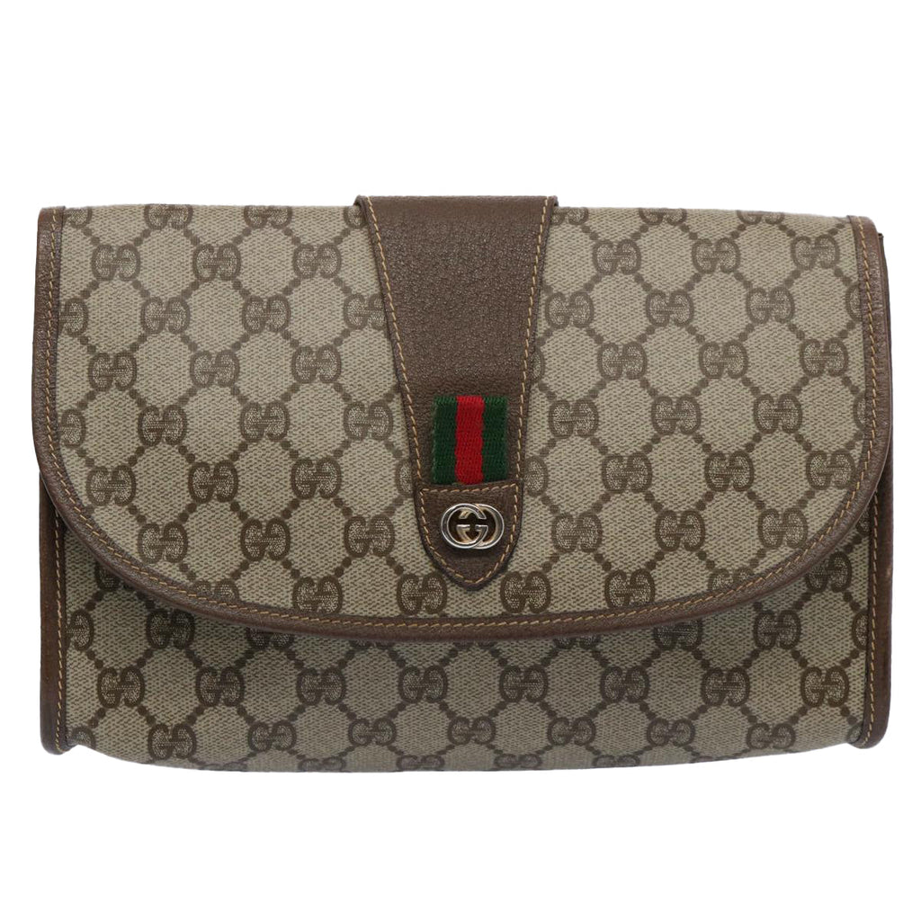 GUCCI GG Canvas Web Sherry Line Clutch Bag PVC Beige Green Red 59919
