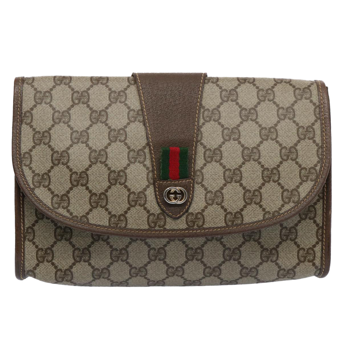 GUCCI GG Canvas Web Sherry Line Clutch Bag PVC Beige Green Red 59919