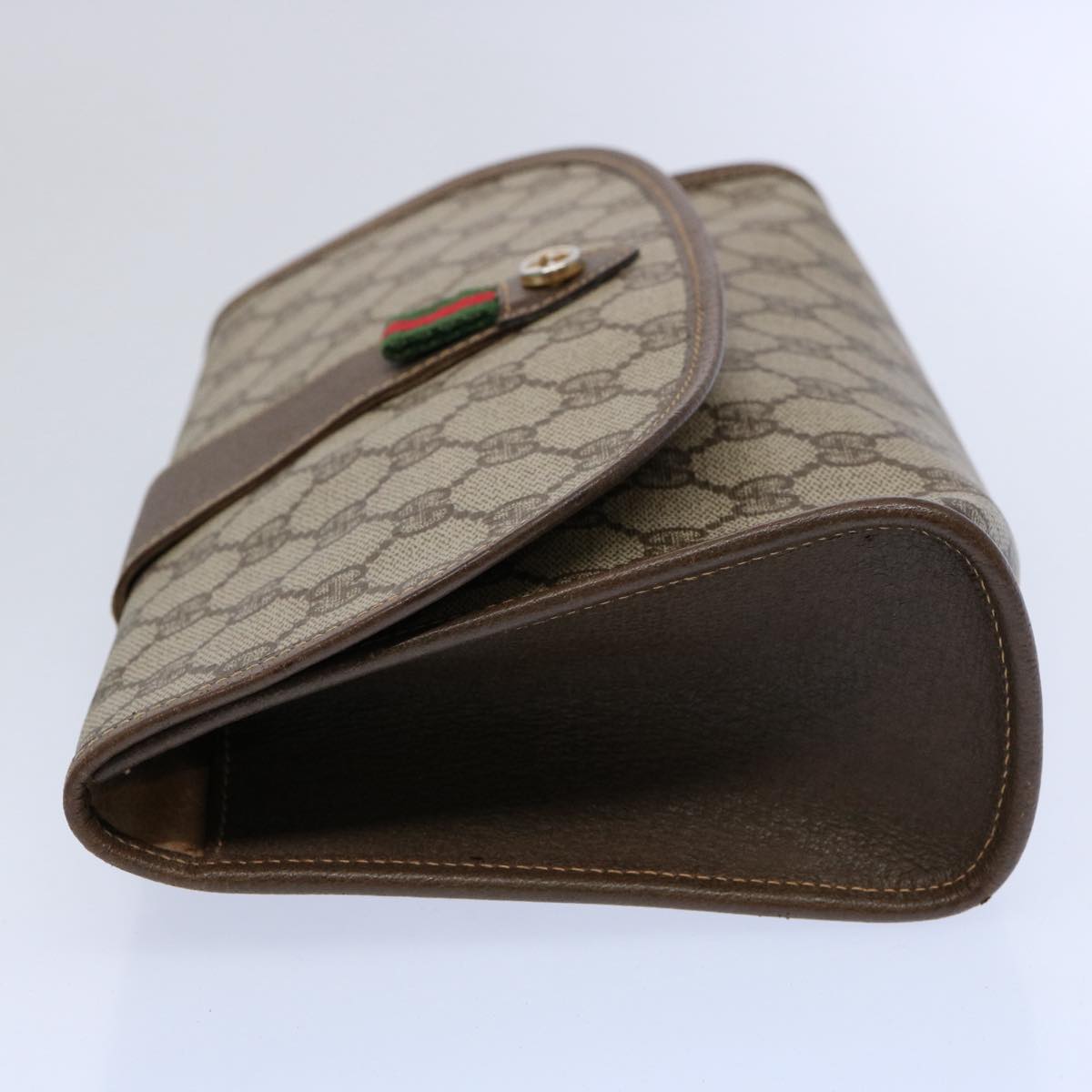GUCCI GG Canvas Web Sherry Line Clutch Bag PVC Beige Green Red 59919