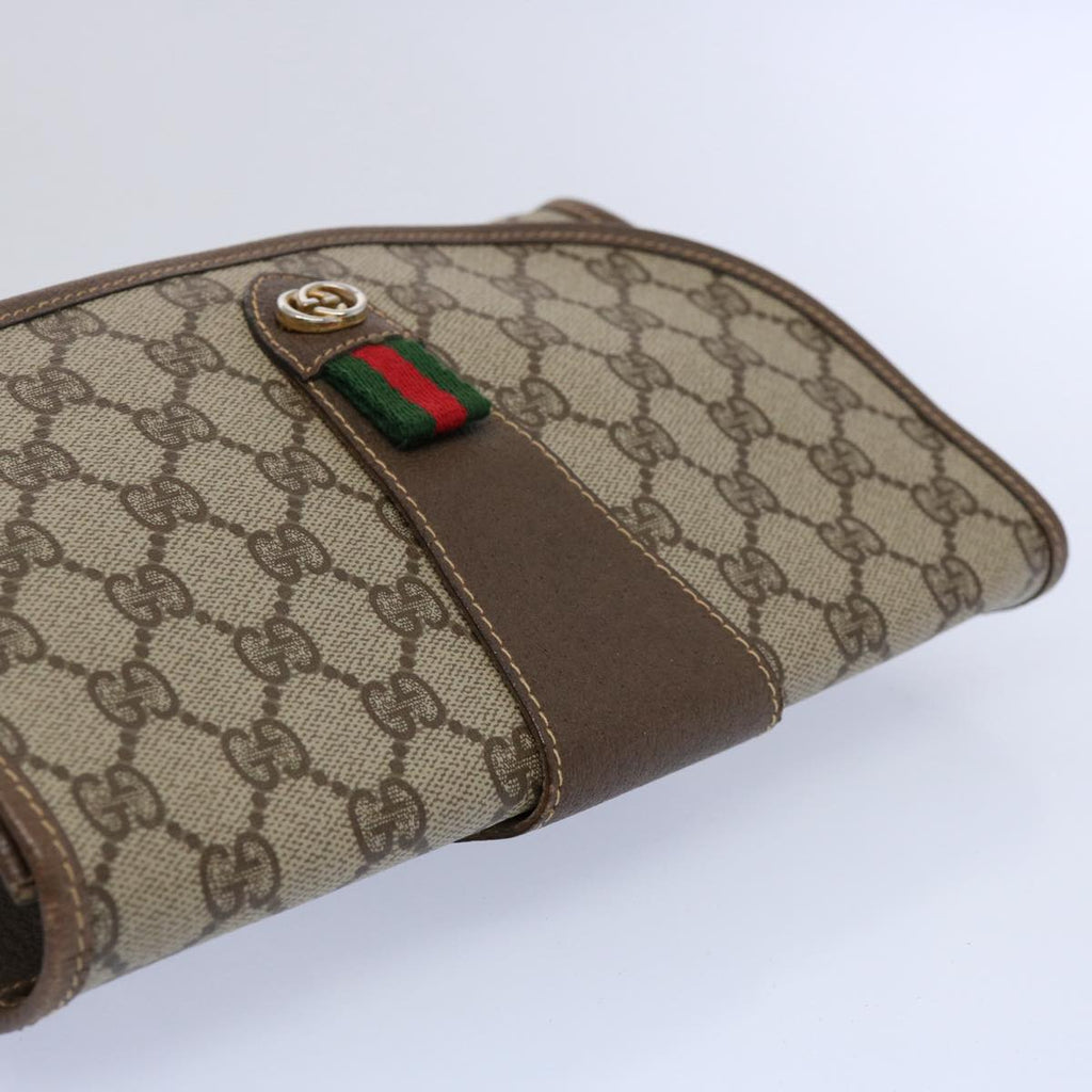 GUCCI GG Canvas Web Sherry Line Clutch Bag PVC Beige Green Red 59919