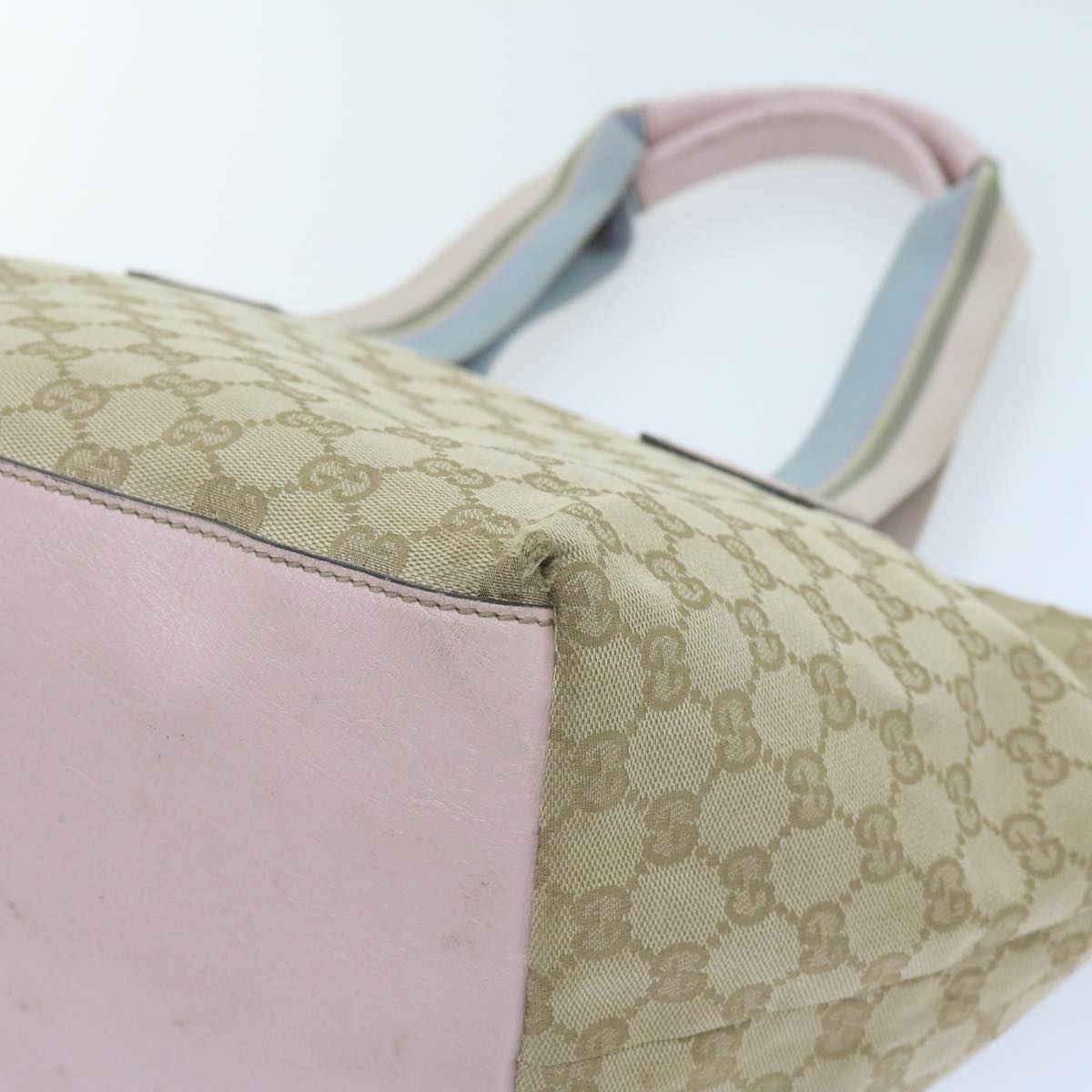 GUCCI GG Canvas Sherry Line Tote Bag Beige Light Blue Green 131230 59964