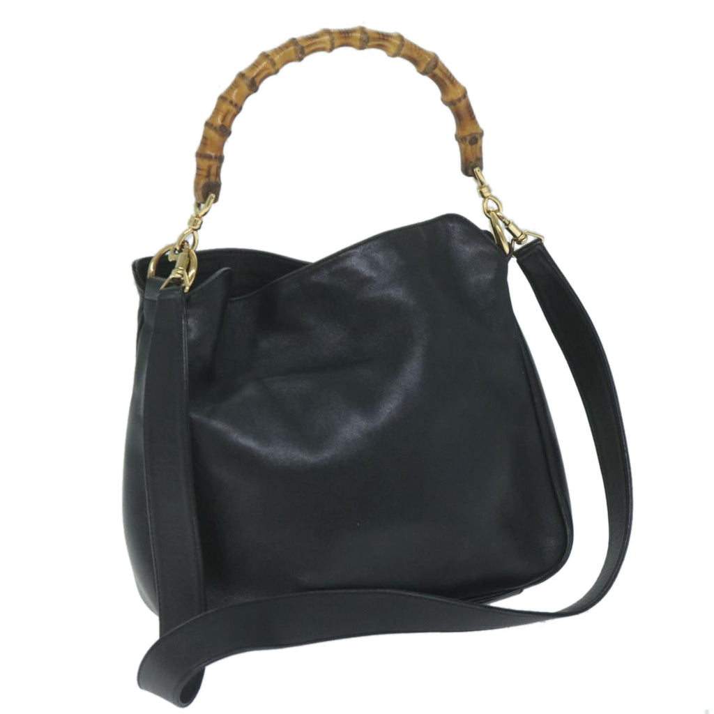 GUCCI Bamboo Shoulder Bag Leather Black 001 1705 1638 59973