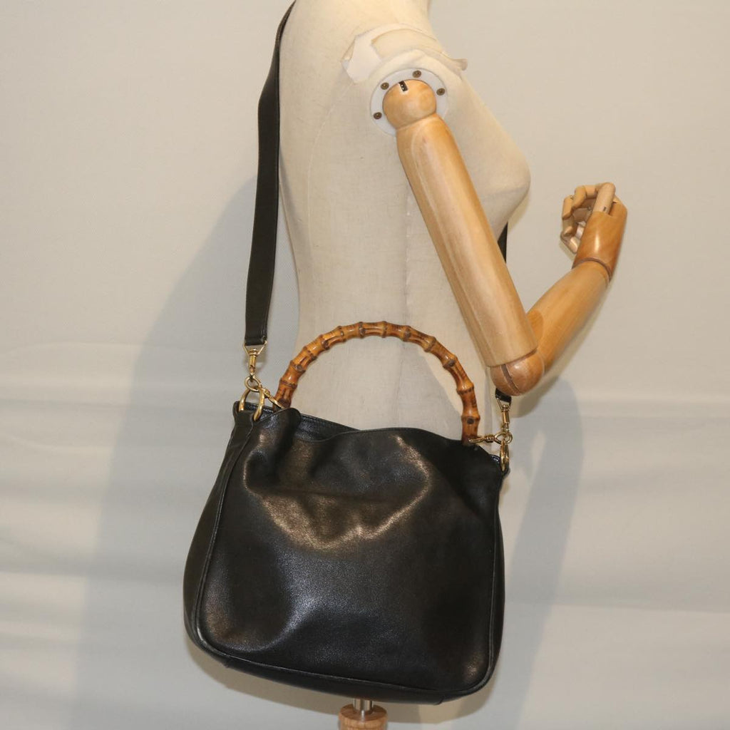 GUCCI Bamboo Shoulder Bag Leather Black 001 1705 1638 59973
