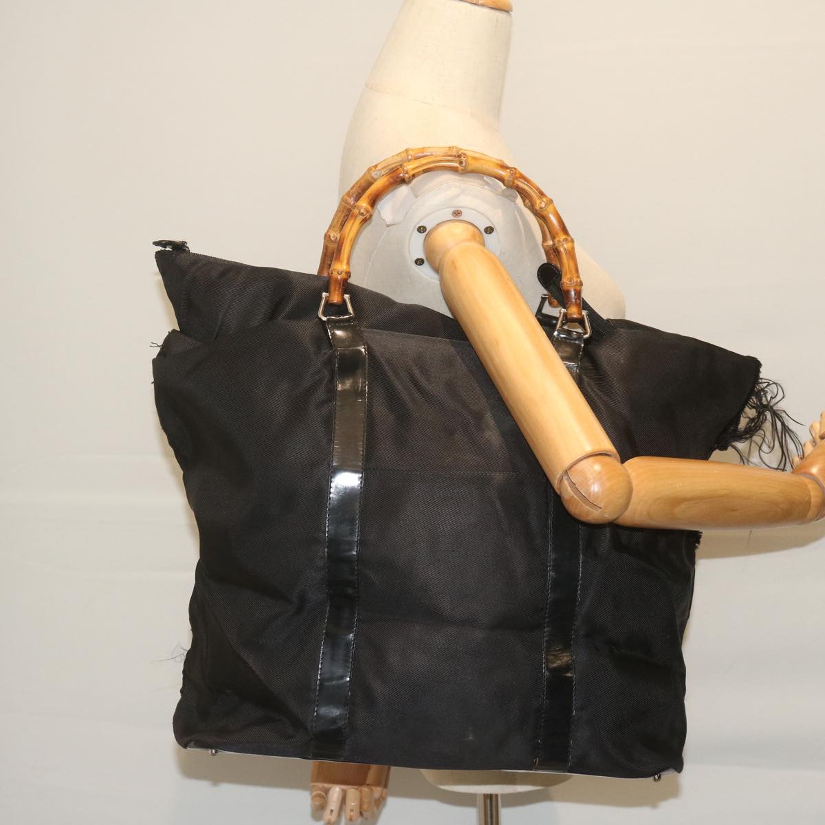 GUCCI Bamboo Tote Bag Nylon Black 002 2058 0412 5 59979