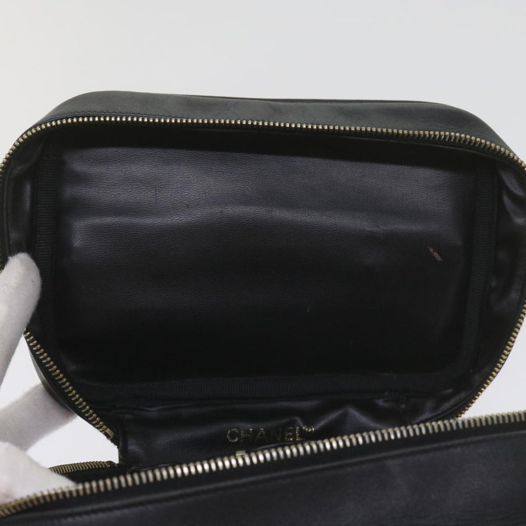 CHANEL Vanity Cosmetic Pouch Leather Black CC 59984