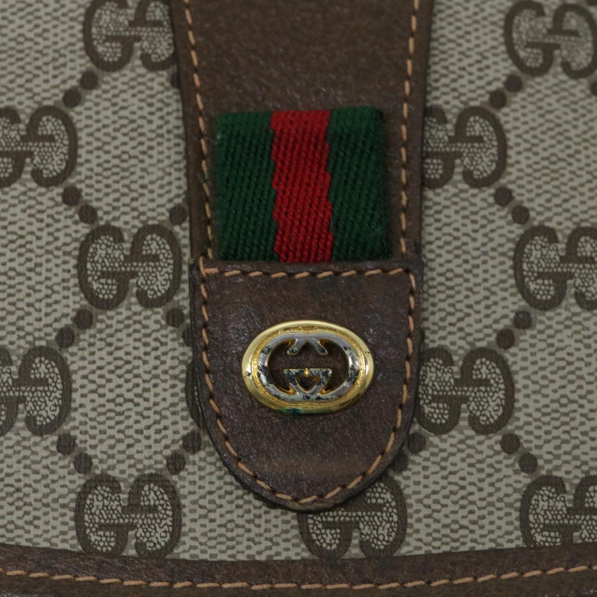 GUCCI GG Canvas Web Sherry Line Clutch Bag PVC Beige Red Green 59987