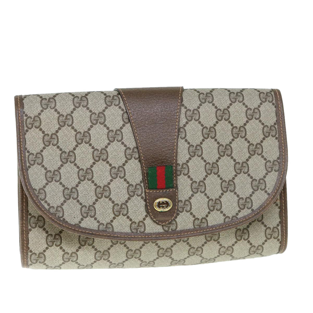 GUCCI GG Canvas Web Sherry Line Clutch Bag PVC Beige Red Green 59987