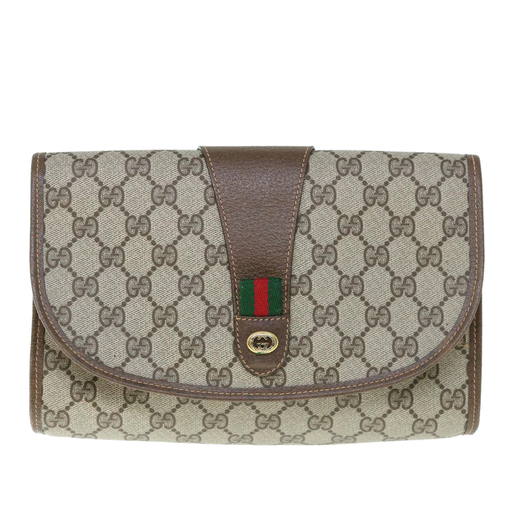 GUCCI GG Canvas Web Sherry Line Clutch Bag PVC Beige Red Green 59987