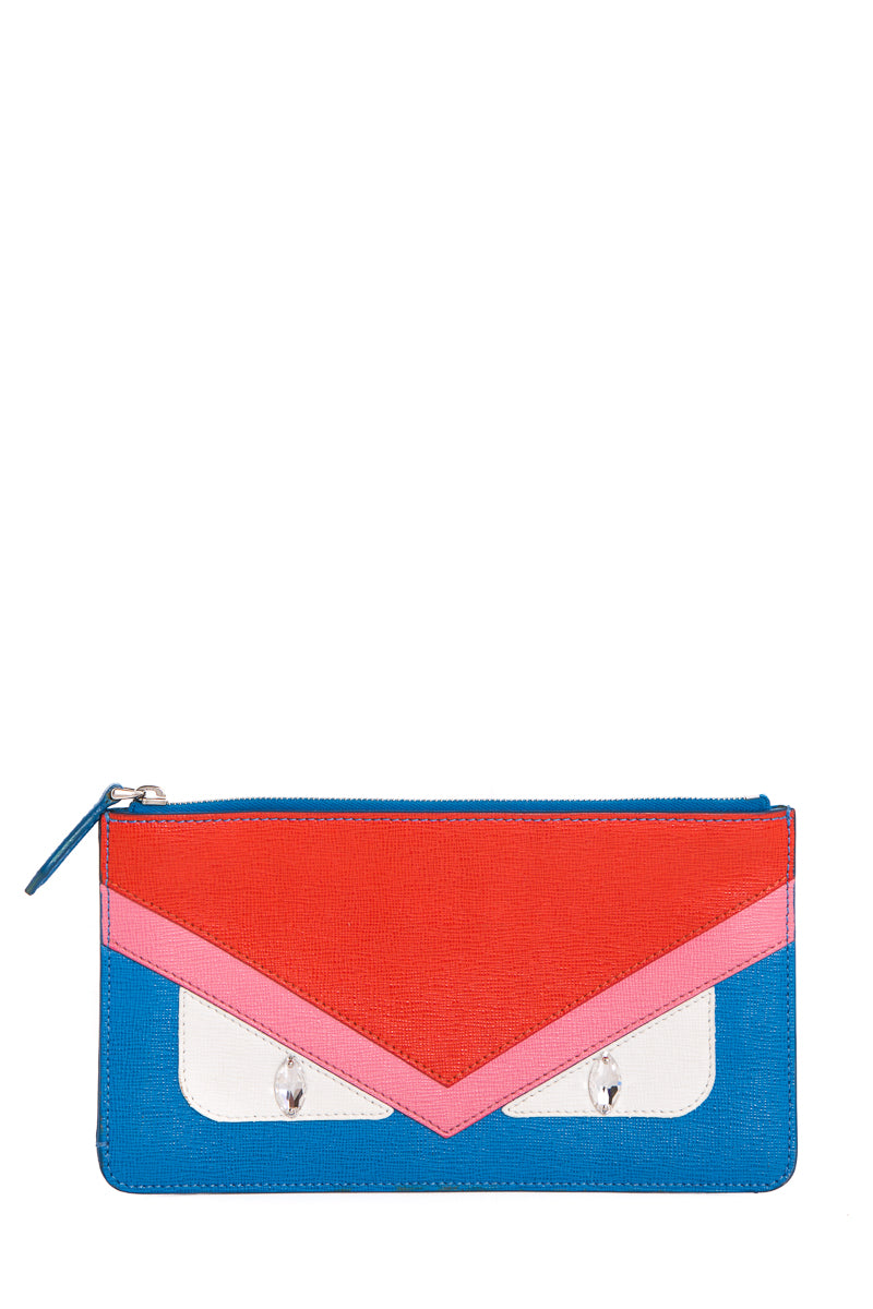 Fendi Blue & Red Vitello Elite Crystal Eye Monster Pouch