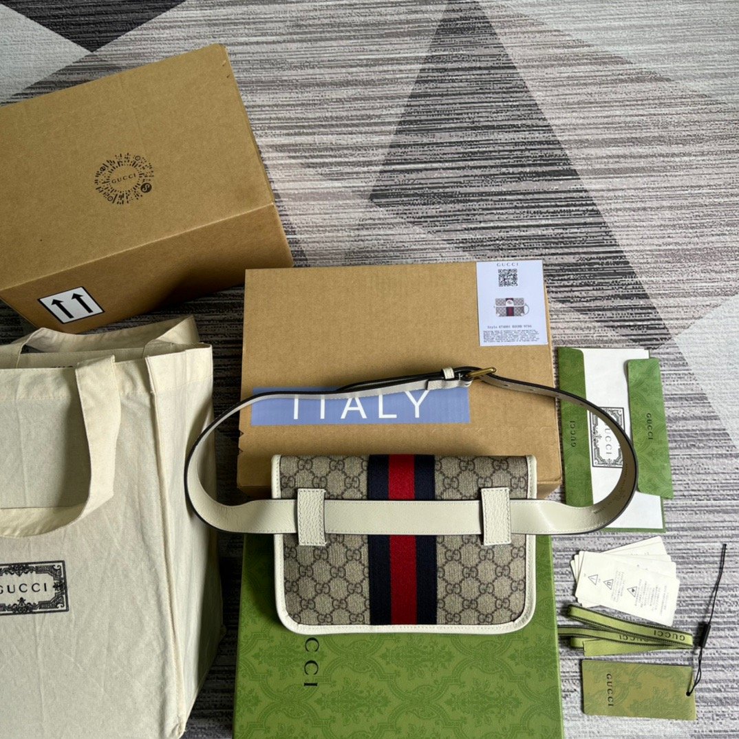 gg Ophidia Belt Bag Beige And Ebony gg Supreme Canvas, A Material With Low Environmental Impact For Men  8.7in/22cm gg 674081 96IWT 9794